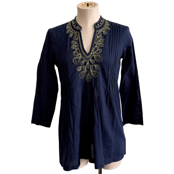 LILLY PULITZER Sarasota Tunic Navy Blue with Gold Embellishments Top - Picture 2 of 11